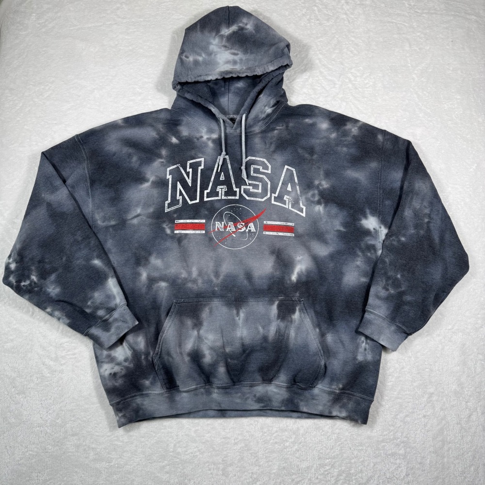 Streetcore NASA Hyper Space Hoodie Mens 2X Black Grey Tie Dye Graphic Pullover